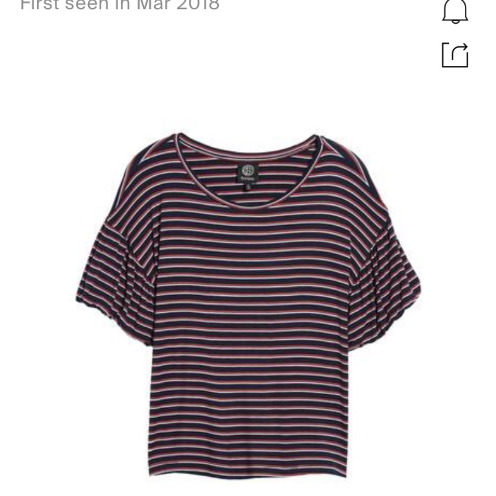 Bobeau knit bubble sleeve tee in Navy/Red/White